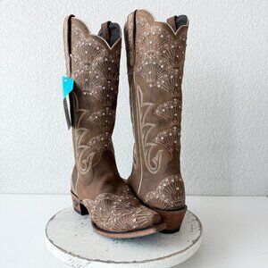 Lane Calypso Western Cowboy Boots Snip Toe Burnt Caramel Leather Tall Size 9